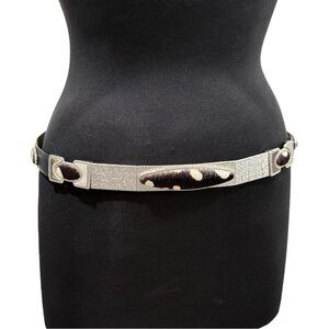 Vintage Simon Cowhide & Silver Concho Belt – Boho Western Statement